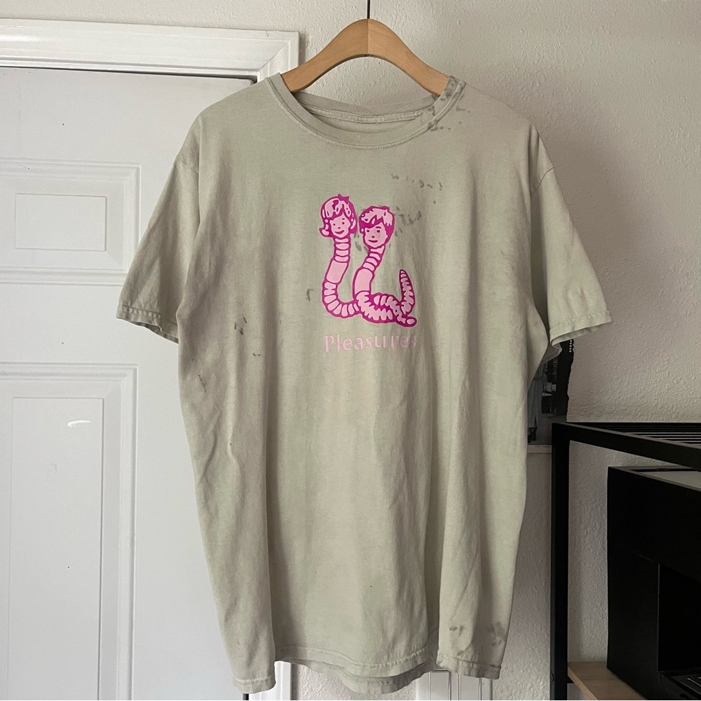 PLEASURES tan tie dye‎ cotton graphic knit crew neck short sleeve tee